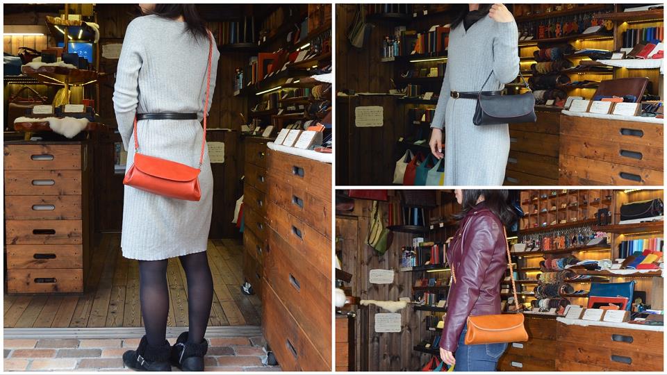 神戸元町にあるレザーバッグをオーダーメイドできる手作りレザー専門店で創ったプックリポシェット